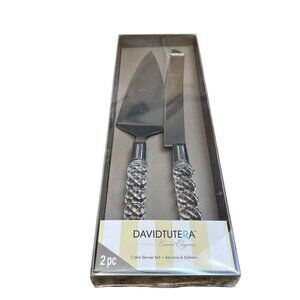 David Tutera™ 2 Piece Silver Cake Knife and Shovel Set With Crystalline Handles